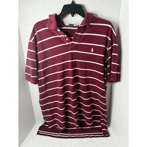 Polo Ralph Lauren Striped Short Sleeve Polo Shirt Burgundy White Mens XL